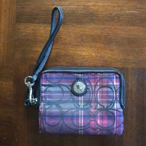 Small plaid Coach wristlet